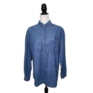 Vintage Ash City Women's Shirt Size M Blue Denim Button Down